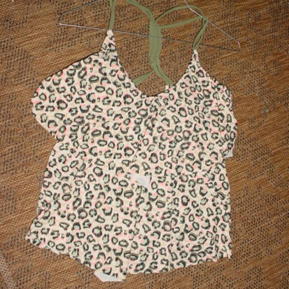 TIME & TRU New Ruffle Tier Strappy String Up back Tankini L
